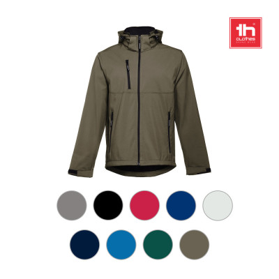 THC ZAGREB. Men's softshell jacket with detachable hood and rounded back hem